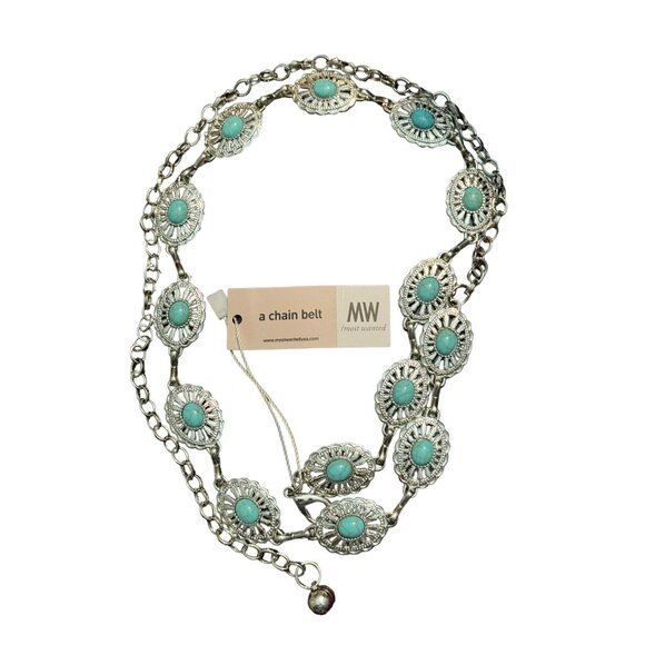 Southwestern Turquoise & Silver Chain Belt - Adjustable Length - MW Brand NWT - Picture 1 of 4
